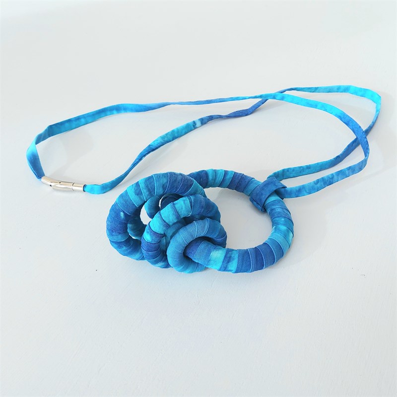 Blue fabric pendant necklace with gift box by 2minty studio Small Market