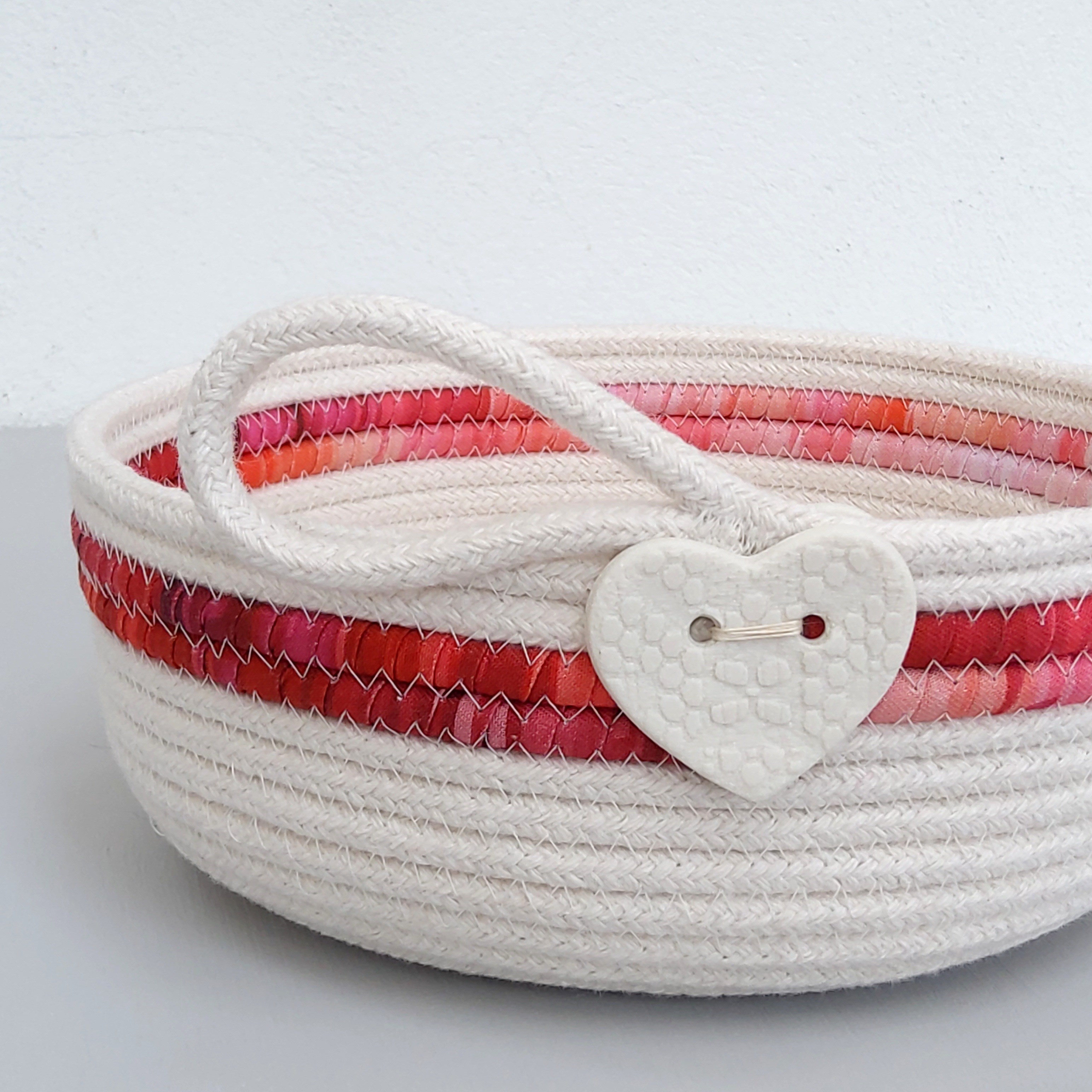 Cotton rope bowl with pink fabric trim by 2minty studio Small Market