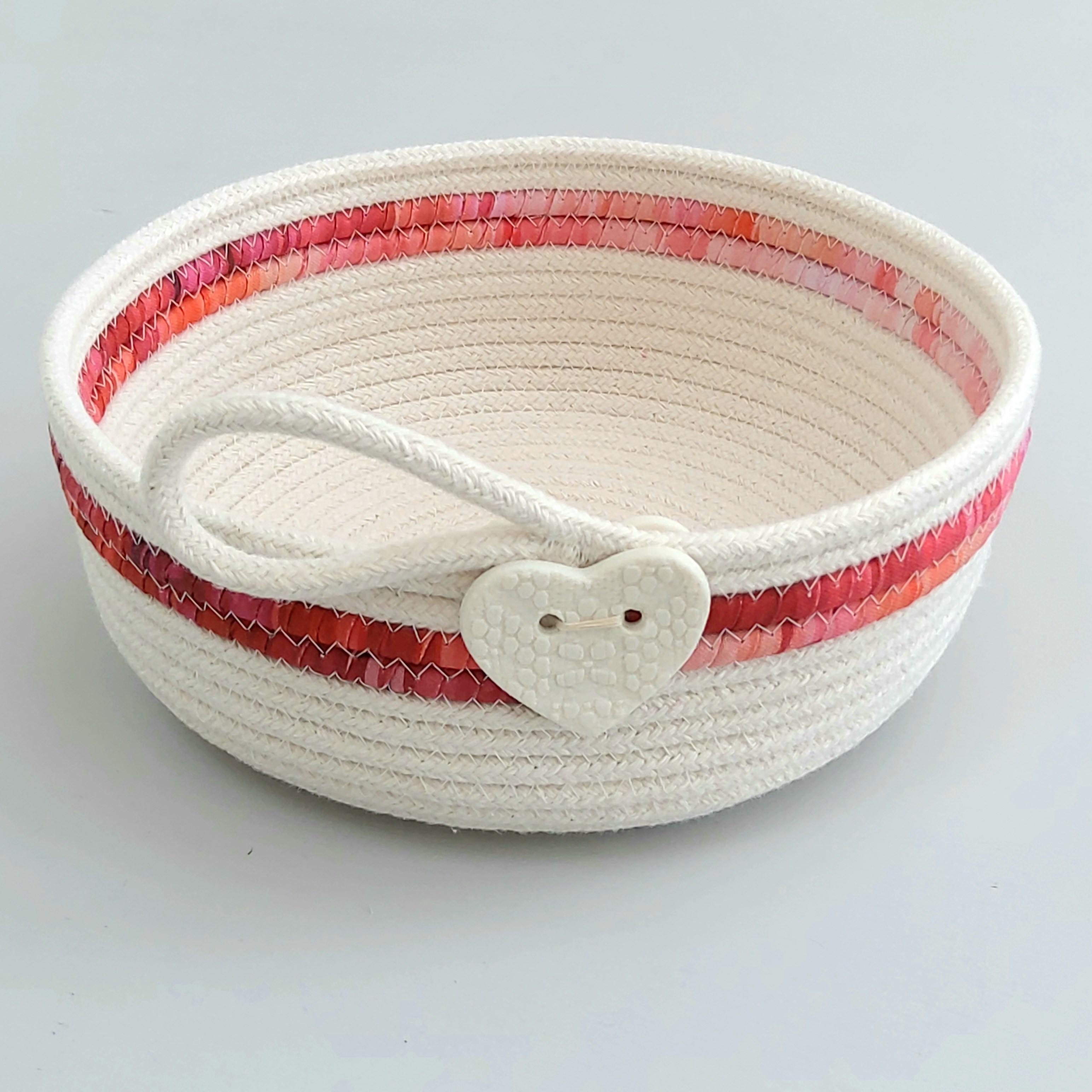 Cotton rope bowl with pink fabric trim by 2minty studio Small Market
