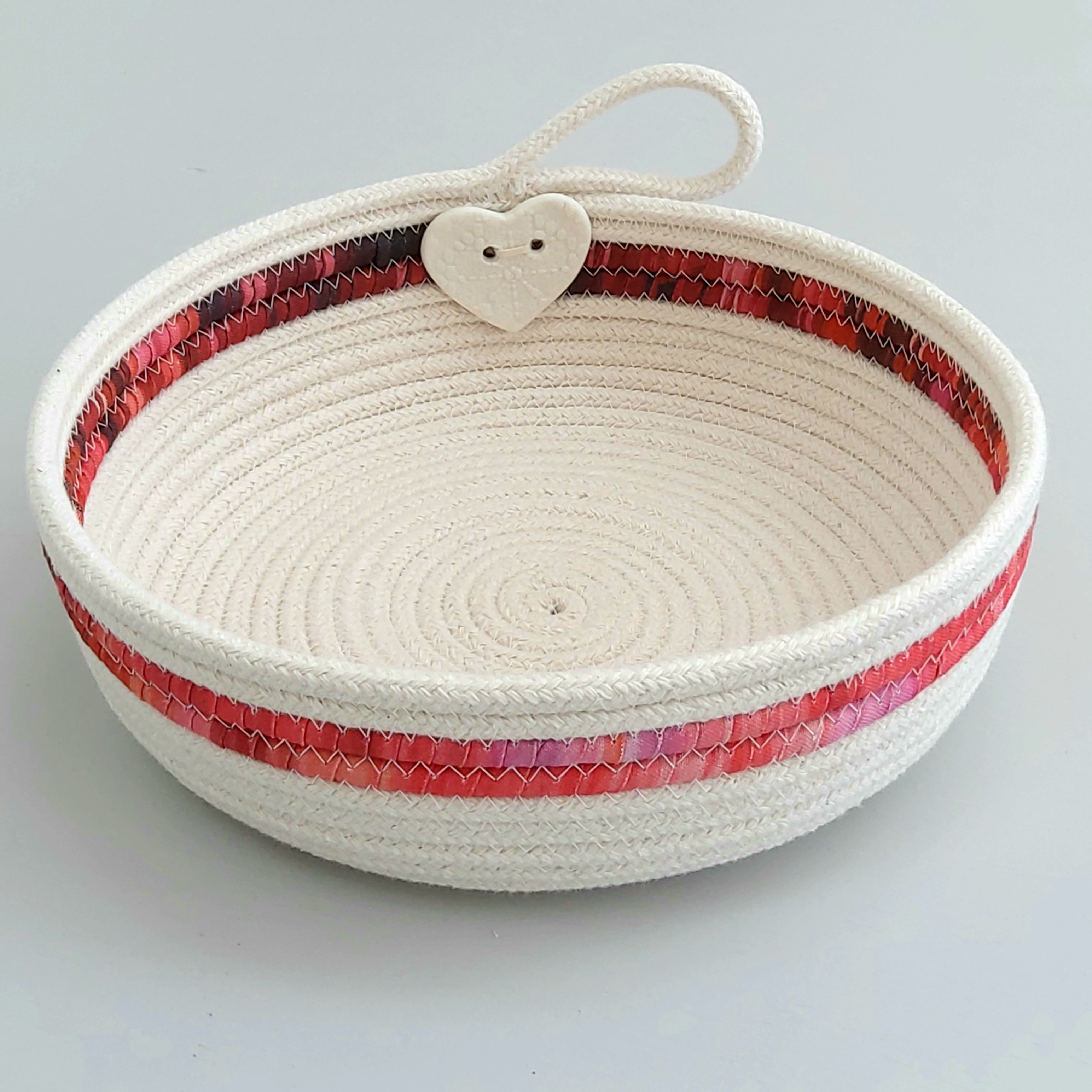 Cotton rope bowl with red fabric trim by 2minty studio Small Market