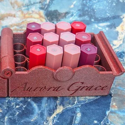 Glittery Red Personalised 3D printed cosmetic organiser. Open to use both sides on your dressing tab