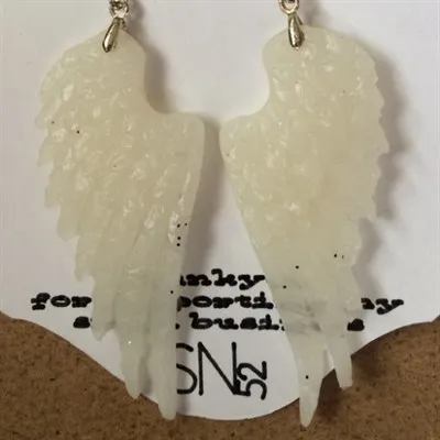 White Angel Wing Drop Earrings