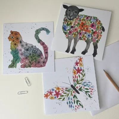 Animal Greetings Cards Pack/Set Handmade 1