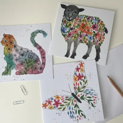 Animal Greetings Cards Pack/Set Handmade 5