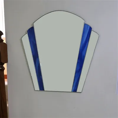 Art Deco fan blue stained glass mirror