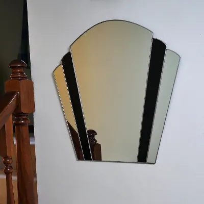 Art Deco fan black stained glass mirror