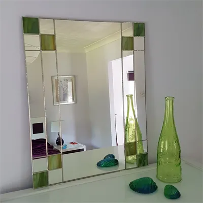 Art Deco rectangular green stained glass mirror