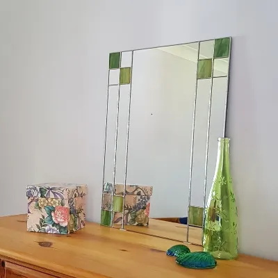 Art Deco 1930s style green stained glass mirror