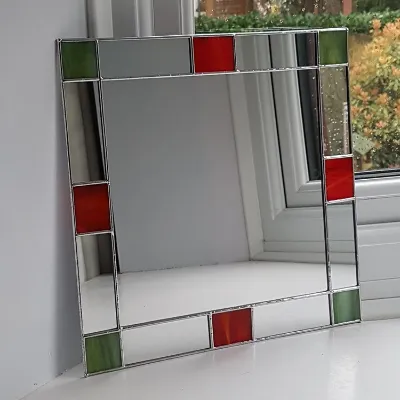 Art Deco Square Mirror - Orange / Red 6