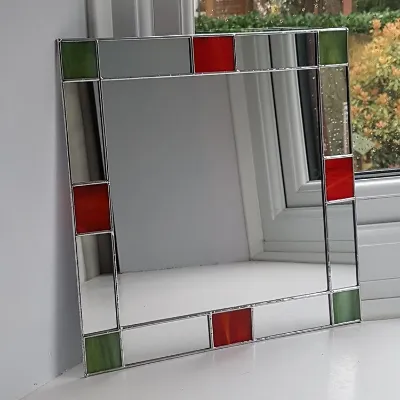 Art Deco Square Mirror - Orange / Red