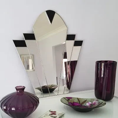 Art Deco vintage style fan wall mirror  in black stained glass