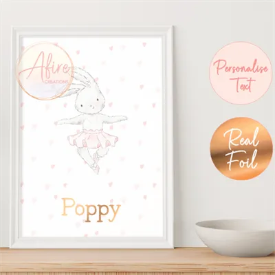 Ballerina Bunny Personalised Foil Print