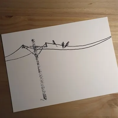 Birds On A Wire Pointillism Art Print