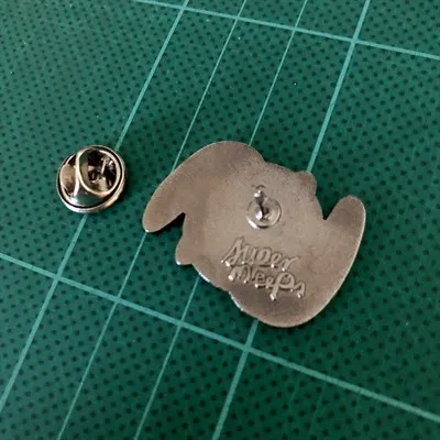 Black & White Bunny - Enamel Pin - Backstamp of Supermeeps' logo