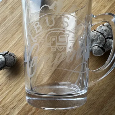 Busy Camping Etched Glass Cup 1