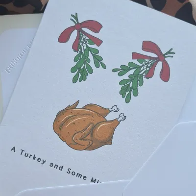 Christams Card, Turkey And Mistletoe 1