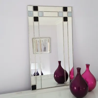 Small Art Deco Mirror - Grey and black stained slass