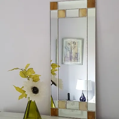 Small Art Deco mirror in brown and cream stained glas