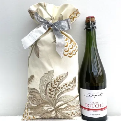 Cream Gift Bag - Gold Floral Embroidery Size