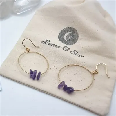 Crystal hoop earrings with cotton storage bag