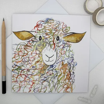 Curly Sheep Greetings Card 1