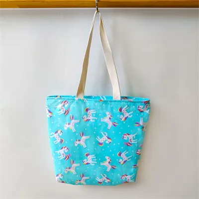 Cute Blue Unicorn Tote Bag With Zip 1