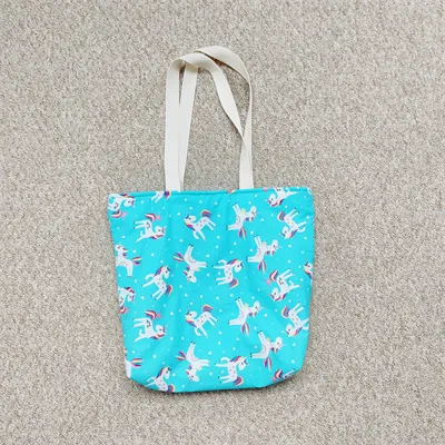 Cute Blue Unicorn Tote Bag With Zip 2
