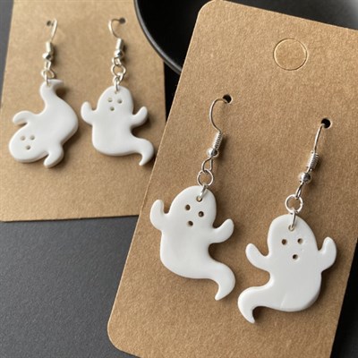 Cute Ghost Earrings, Halloween Dangles by tigerwhite studio