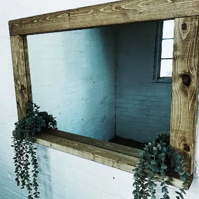 Dark Oak Waxed mirror with shelf