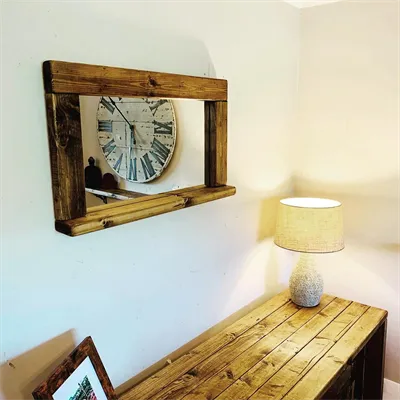 Handmade wooden mirror with shelf