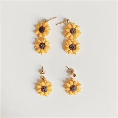 Double Sunflower Dangle Earrings