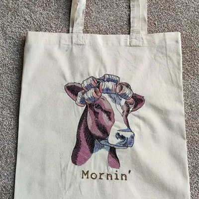 Embroidered Cow Tote Bag 3