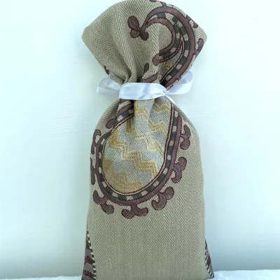 Embroidered Khaki Paisley Gift Bag 5