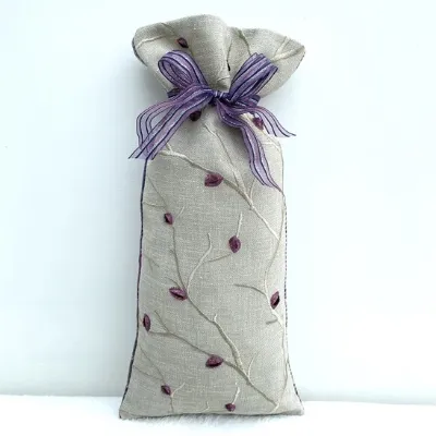 Embroidered Purple Linen Wool Gift Bag Front 1