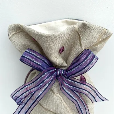 Embroidered Purple Linen Wool Gift Bag Ribbon 3