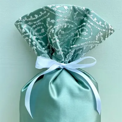 Embroidered Satin Gift Bags Light Blue 3
