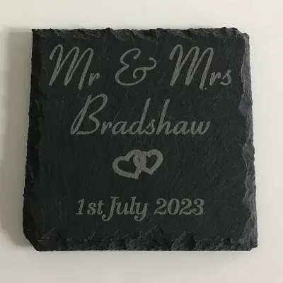 Engraved Slate Wedding Coaster 1