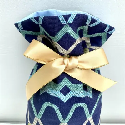Fabric Gift Bag Blue Patterned Jacquard Ribbon 1