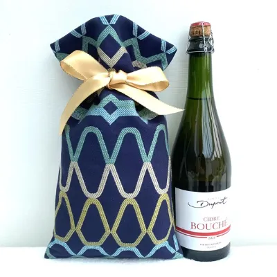 Fabric Gift Bag Blue Patterned Jacquard Size 3