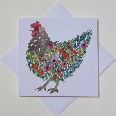 Floral Chicken greetings card  - chicken 1