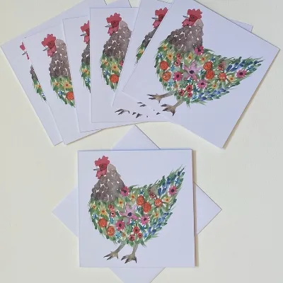 Floral Chicken greetings card  - chicken 2