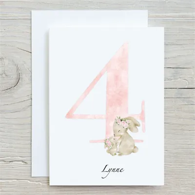 Flower Bunny 4th Birthday Card