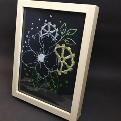 Framed steampunk mayflower embroidery