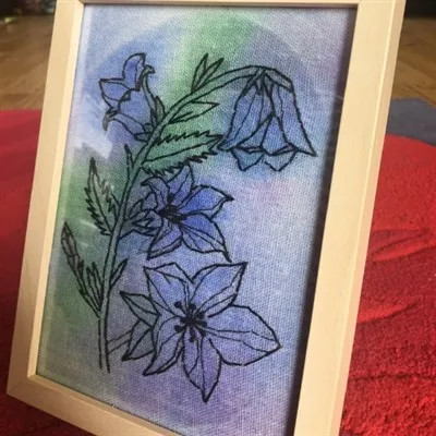 Framed bluebell watercoembroidery