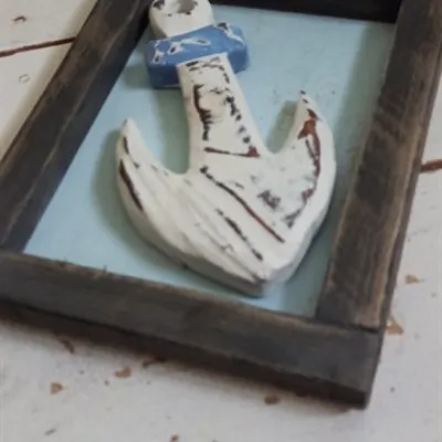 Framed Handmade wooden anchor 4