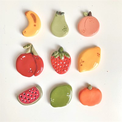 Fruity Friends Clay Lapel Pins by boadellacreations 