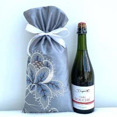 Gift Bag Embroidered Blue-grey Silk 4