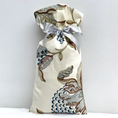 Gift Bag - Embroidered Matt Cream Satin Front 2