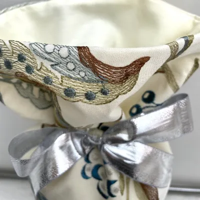 Gift Bag - Embroidered Matt Cream Satin Ribbon and Lining 4