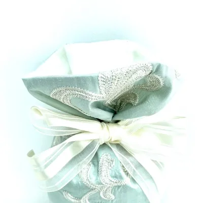 Gift Bag Embroidered Turquoise Silk Lining 4